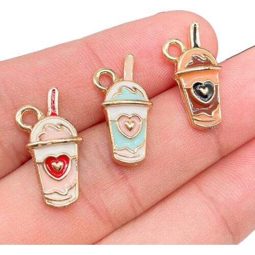Peixin 20*10MM Fashion Dripping Alloy Pendant Cute Milk Tea Heart Enamel Charm for Jewelry Making Accessories Jewelry Findings