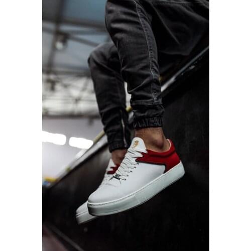 Knack Male Shoes White-Red Double Color, Lace-Up, Artificial Leather, Casual Clothing, special Design Sneakers, the Sports Original 099