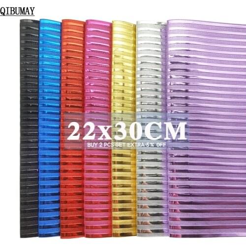 QIBUMAY 22*30cm Stripe PU Leather Solid Vinyl Fabric For Bows Faux Leather Sheet Decoration DIY Hair Bow Accessories Home Fabric