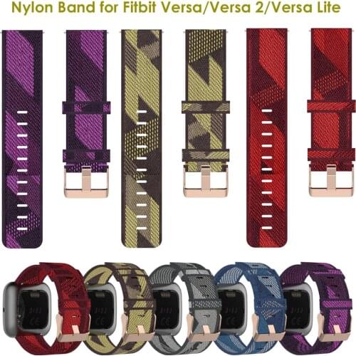 Woven Fabric Bands for Fitbit Versa 2, Versa Lite/Versa SE Watchband Nylon Jeans Replacement for Women Men Purple Yellow Red