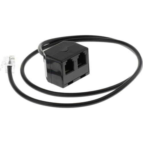 RJ9 4P4C Male to 2 Female Jack Ports Connector Phone Adapter Extension Cable Black