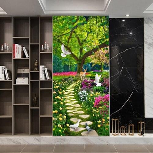 Forest White Dove Elk Landscape DIY Door Wall Stickers Home Decor Living Room Art Mural Self-adhesive Waterproof PVC Wall Poster