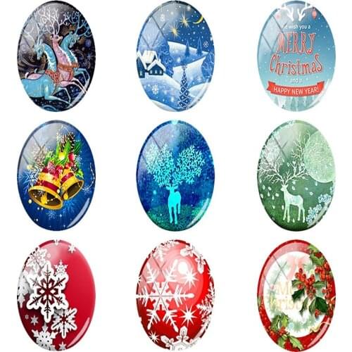 JWEIJIAO Merry Christmas Snow Photo Oval Shaped 18x25 mm Glass Cabochon Dome Flat Back Jewelry DIY Christmas Fashion Gift B003