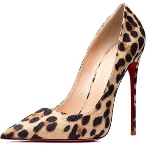 Sexy Leopard Red Red Bottom High Heels Women Shoes Designer Pointed Toe Shallow Sandals Lady Party Club Thin Heels Pump Shoes
