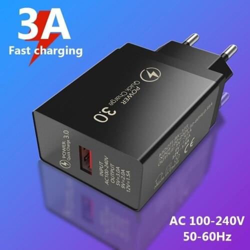 Universal Safety 18W QC3.0 Fast Charging Adapter Single USB Phone Wall Charger Adapter Portable Travel Charger
