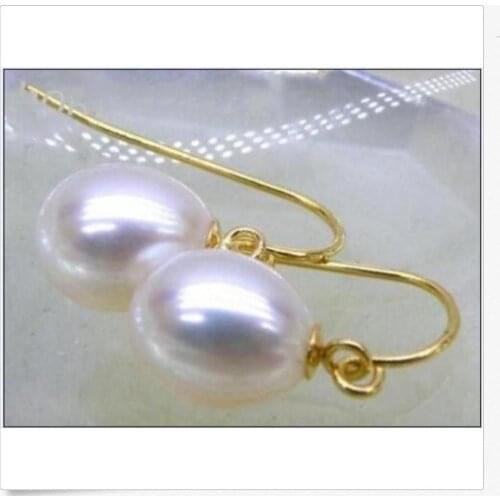 Gorgeous a pair 11-12mm AAA south sea drop white pearl dangle earring 14k