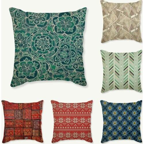Vintage Geometric Flower Cushion Cover Nordic Bohemia Mandala Cotton Linen Square Home Decorative Sofa Chair Throw Pillow Cover