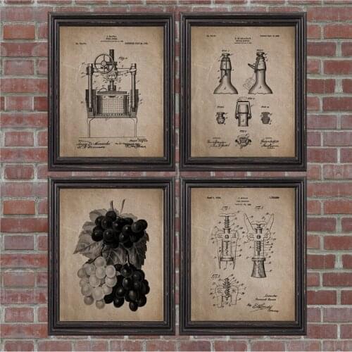 Vintage Wine Patent Canvas Posters and Prints Bar Decor Kitchen Wall Art Pictures Painting Wine Gift Restaurant Decoration