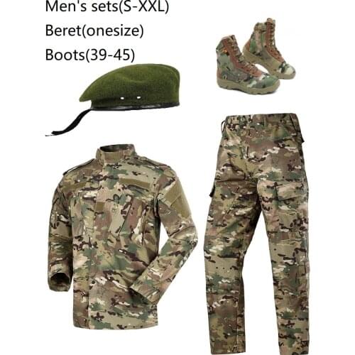 Mens Sets Multicam Army Uniform Military Uiforms With Army Beret And Army Boots