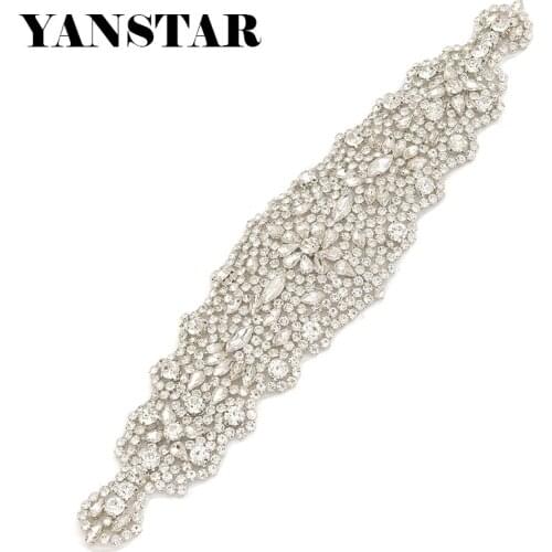 YANSTAR (5 pcs)Wholesale Hand Bridal Beaded Silver Crystal Sewing On Rhinestones Appliques For Wedding Dress Sash YS859