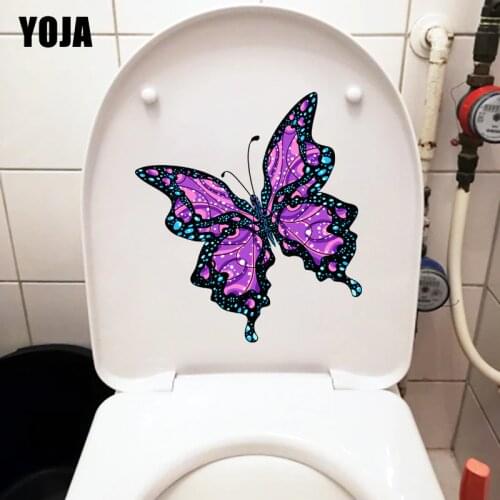 YOJA 19.2X21.2CM Purple Flower Butterfly Classic Toilet Sticker House Decoration Room Wall Decals T1-2025