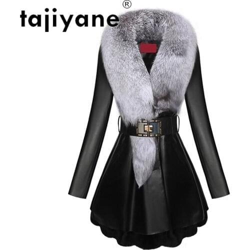 Tajiyane Real Leather Jacket Women Down Cotton Coats Woman Real Fox Fur Collat Coat Womens Sheepskin Jackets Mujer Parkas TN1261