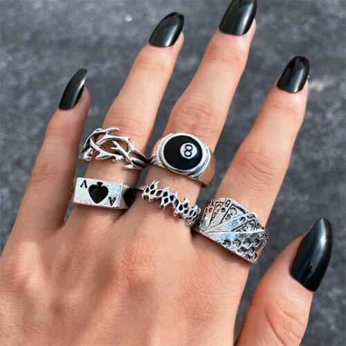 Punk Poker Spades A Ring Set for Women Vintage Billiards Dark Gothic Girls Accessories Fashion Snake Jewellery New Trendy