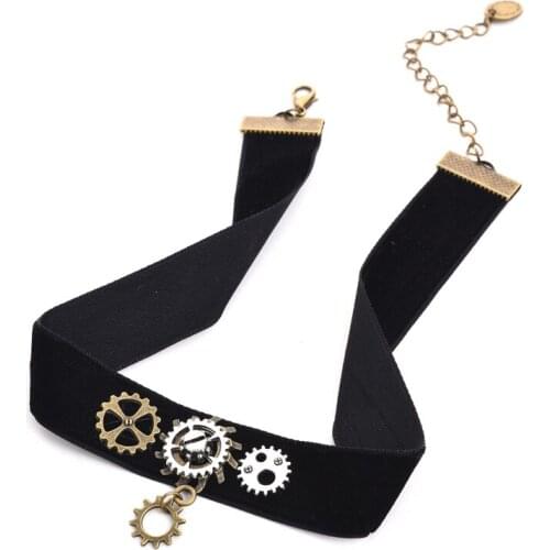 Handmade Retro Vintage Gears Women`s Steampunk Velvet Choker Punk Gothic Gear Necklace Accessories
