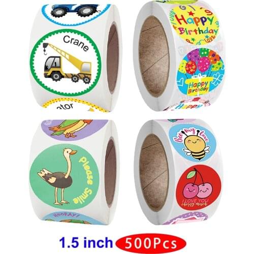 1.5’’ 500pcs Cute Aesthetic Kids Animal Teacher Sticker Supply Cat Car Happy Post Scrapbook Thank You Girl Seal Label Birthday