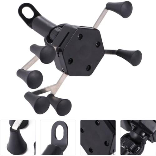 1pc Motorbike Handle Bracket Anti-theft Hand Grip Bracket 6-Claw Mobile Phone Stand (Black Mirror Base Style, Charge)