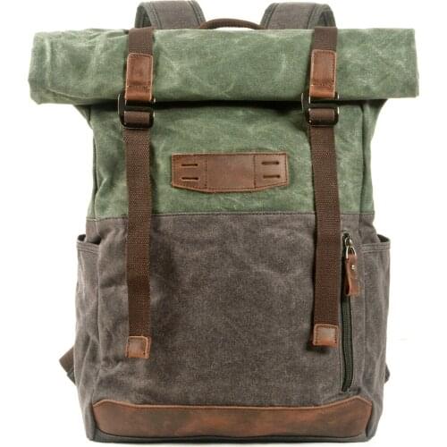 American Retro Oil Wax Canvas Hit Color Backpack Large-capacity Outdoor Hiking Mountaineering Laptop Bag