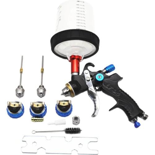 Free Shipping Spray Gun With Adapter And Pps Tank HVLP SPRAY GUN Gravity Feed 1.4/1.7/2.0mm Nozzle Paint Spray Gun No Clean Cup