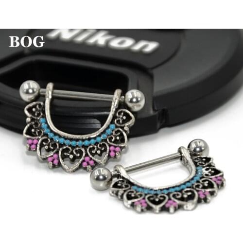 BOG-Pair 316l Surgical Steel Lotus Flower Nipple Shiled Piercing Rings Nipple Barbell Charming Jewelry