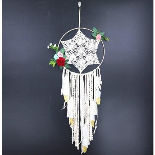 Big Handmade DreamCatcher Net with Artificial Flowers Feathers Home Decoration Hanging Ornament For Bedroom