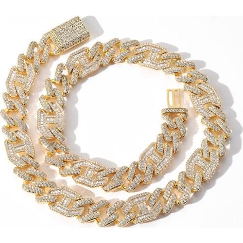 HIP Hop 5A+ Cubic Zirconia Paved Bling Iced Out Square Cuban Curb Link Chain Chokers Necklaces for Men Rapper Jewelry