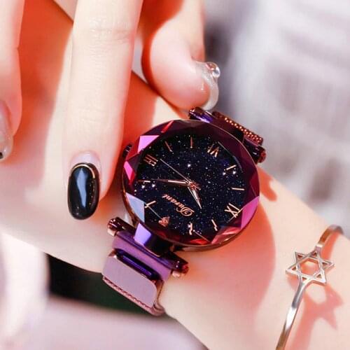 Watch for women Fashion Quartz watch Elegant Magnet Buckle Starry Sky Roman Numeral women watch Purple Ladies Wristwatch gift