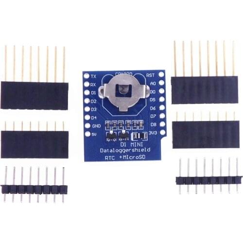 DataLog Shield for D1 mini RTC DS1307 + MicroSD with pin D1 mini DataLogger Shield RTC+ MicroSD CR1220 battery holder
