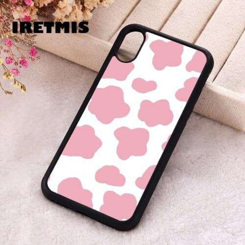 Iretmis 5 5S SE 2020 Phone Cover Case for iPhone 6 6S 7 8 Plus X Xs XR 11 12 Mini Pro Max Silicone TPU Cow pink rose