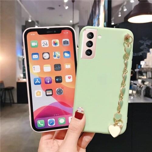 Wrist Strap Case For Samsung Galaxy S21 S20 S10 S9 S8 Plus Ultra Lite Note 8 9 10 20 Silicone Soft Cover Heart Love Wristband