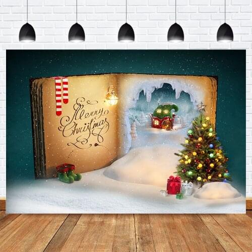 Photography Backdrop Winter Christmas Tree Photo Background Books Socks White Snow Backdrops for Photo Studio Winter House