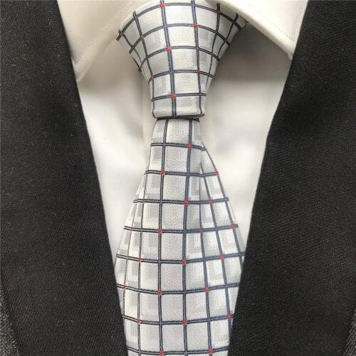 10 cm Width New Design Mens Ties Jacquard Woven Neck Tie White Plaids Checked Neckties