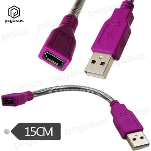 USB 2.0 A Male Plug to Micro 5 Pin Female Jack Extension Flexible Metal Stand Cable 15cm
