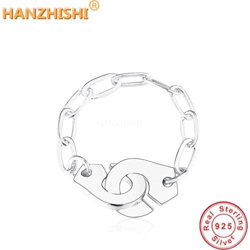 Real 925 Sterling Silver Dainty Handcuffs Link Ring Luxury Brand Rings Silver 925 Women Simple Jewelry High Quality For Gift