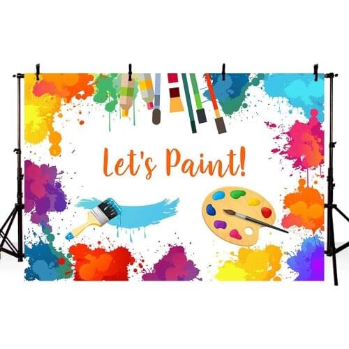 Lets Paint Birthday Party Photo Backdrop Props Painting Dress for A Mess Splatter Art Party Colorful Graffiti Wall Brush Banner