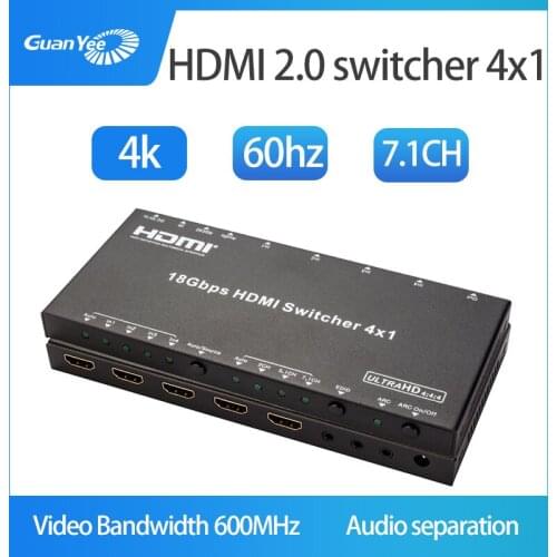 Hdmi 2.0 switcher four in and one out fiber optic digital audio splitter 4K hdmi splitter ARC