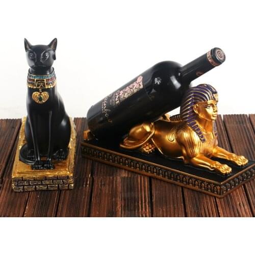 Creative Resin Egypt Bastet Finskes Statue Wine Rack Bottle Holder Home Office Bar Desk Decorative Ornament Party Decoration