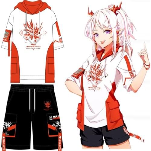 Game Arknights Nian Cosplay Summer Hooded Casual Student T-shirt Tee Unisex Short Sleeve T shirt Tops Casual Fashion Shorts Set