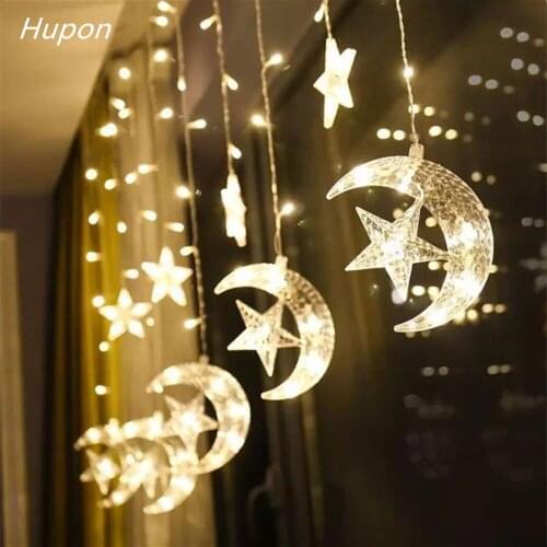 Moon Star LED Christmas Lights Ramadan Eid Mubarak Decoration for Home Holiday Lights Curtain Lamp 220v Wedding LED Fairy Light