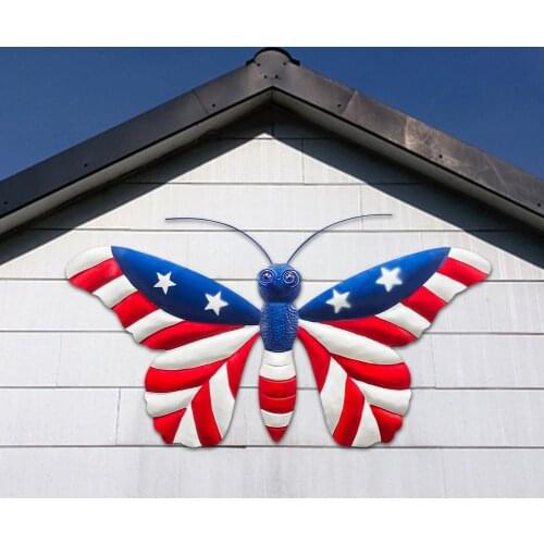 Metal Butterfly Wall Art American Flag Butterfly Wall Decoration Outdoor Yard Fence Pendant Garden Ornaments Butterfly Metal