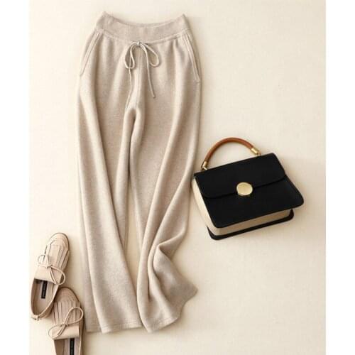 Fashion new winter casual warm wide leg pants womens high quality 100% superior cashmere sweatpants