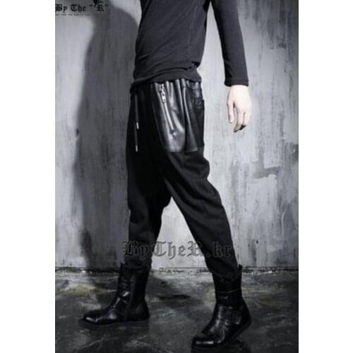 2019 New Mens clothing Hair Stylist fashion Walking Show PU splicing Haren Pants Plus size stage singer costumes 27-46