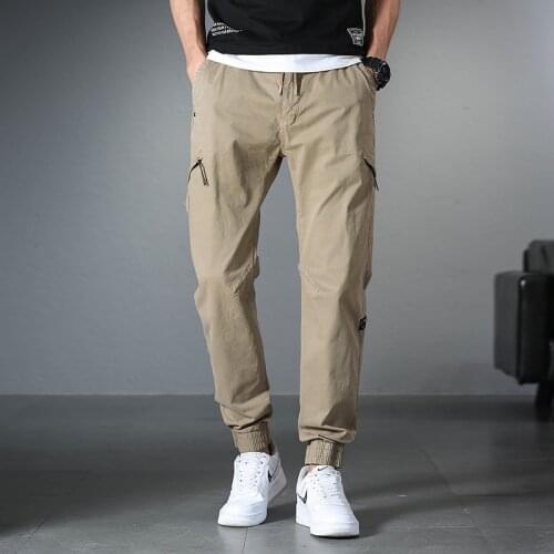 2021 Mens Cotton Casual Pants Summer Thin Large Pocket Trousers Outdoor Sports Elastic Pants Loose Wild Harlan Casual Pants Men