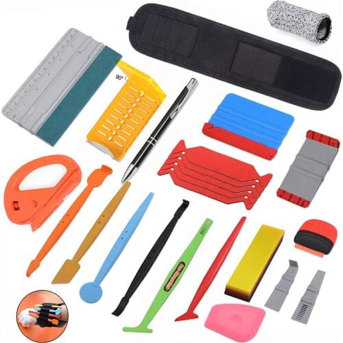 FOSHIO Car Accessories Set Vinyl Wrapping Protective Film PPF Scraper Micro Tuck Squeegee Cutter Tools Holder Bag Window Tinting