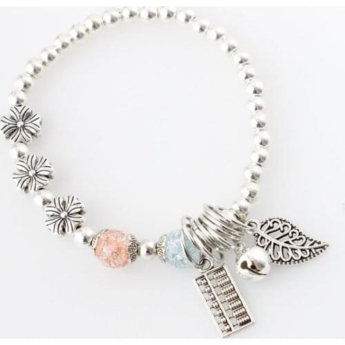 New Bohemian Jewelry Clover Beads String Bracelet Colorful Round Beads Vintage Leaves Abacus Bell Pendant Bracelet For Women