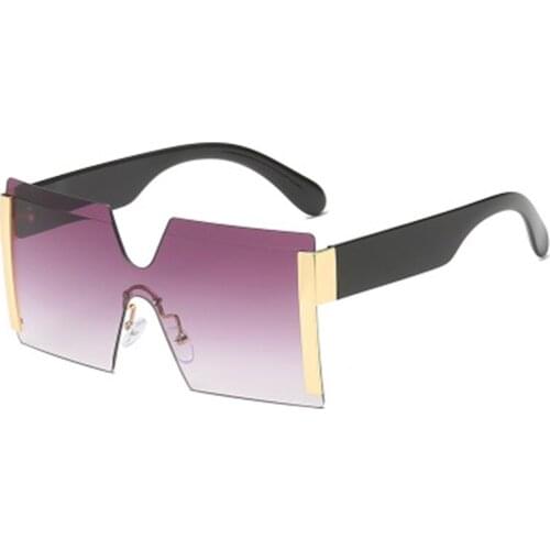 New Fashion Brand Designer Flat Top Big Sun Glasses Oversized Square Rimless Sunglasses Women Female One Piece Party Gafa