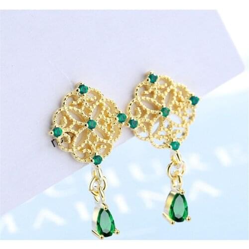 SHQIYAYI Fashion Water Drop Earrings 925 Silver Women Girl Party Jewelry Green Cubic Zirconia Accessories -891