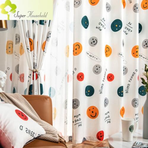 Modern Cartoon Smile Printed Curtains for Living Room Childrens Bedroom Window Treatments Curtain Kids Room