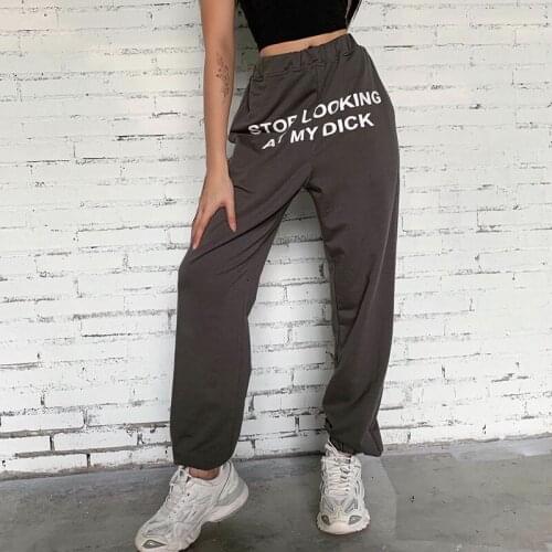 Sweat Pant Letter Print Pantalon Mujer Cotton Joggers Women High Waist Black Casual Trouser Hip Hop Funny Sweatpants Loose Femme