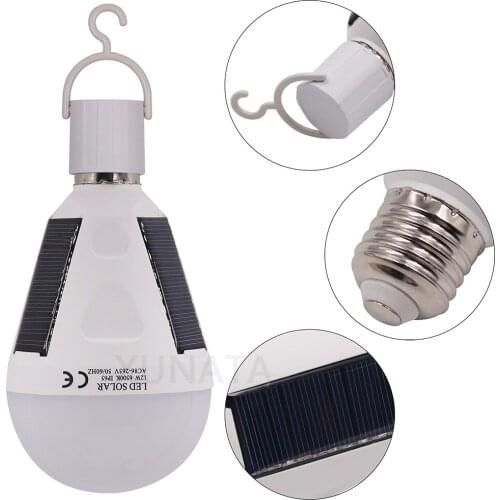 Solar Powered LED Ball Bulb Or 18650 Rechargeable 85V-265V 7W 12W Hanging Lights Emergency Camping Travel Lighting