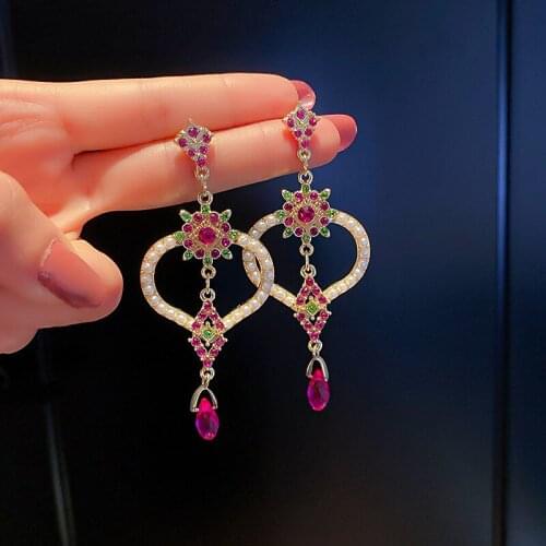 Vintage Water Drop Crsyatl Dangle Earrings For Women Students Elegant Pearl Heart Party Pendientes Jewelry